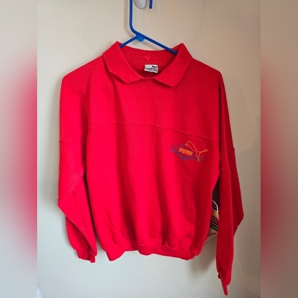 Vintage Women's Puma Crewneck Pullover Red Sweater Size S.